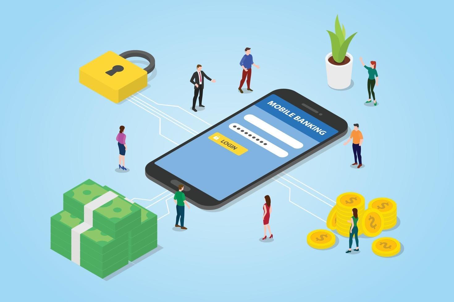 mobiel betalingsconcept met smartphonegeld en veiligheid vector