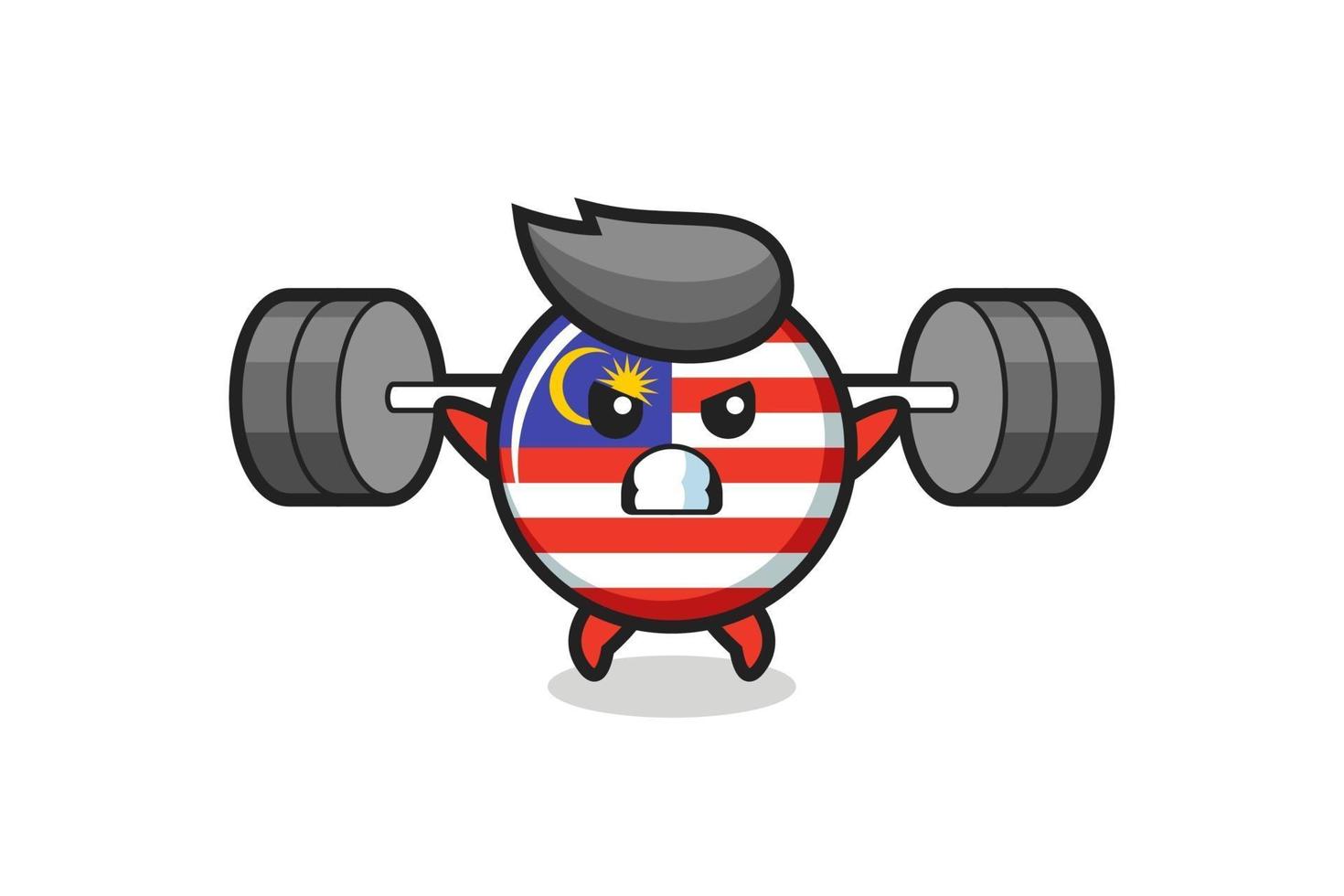 maleisische vlag badge mascotte cartoon met een barbell vector