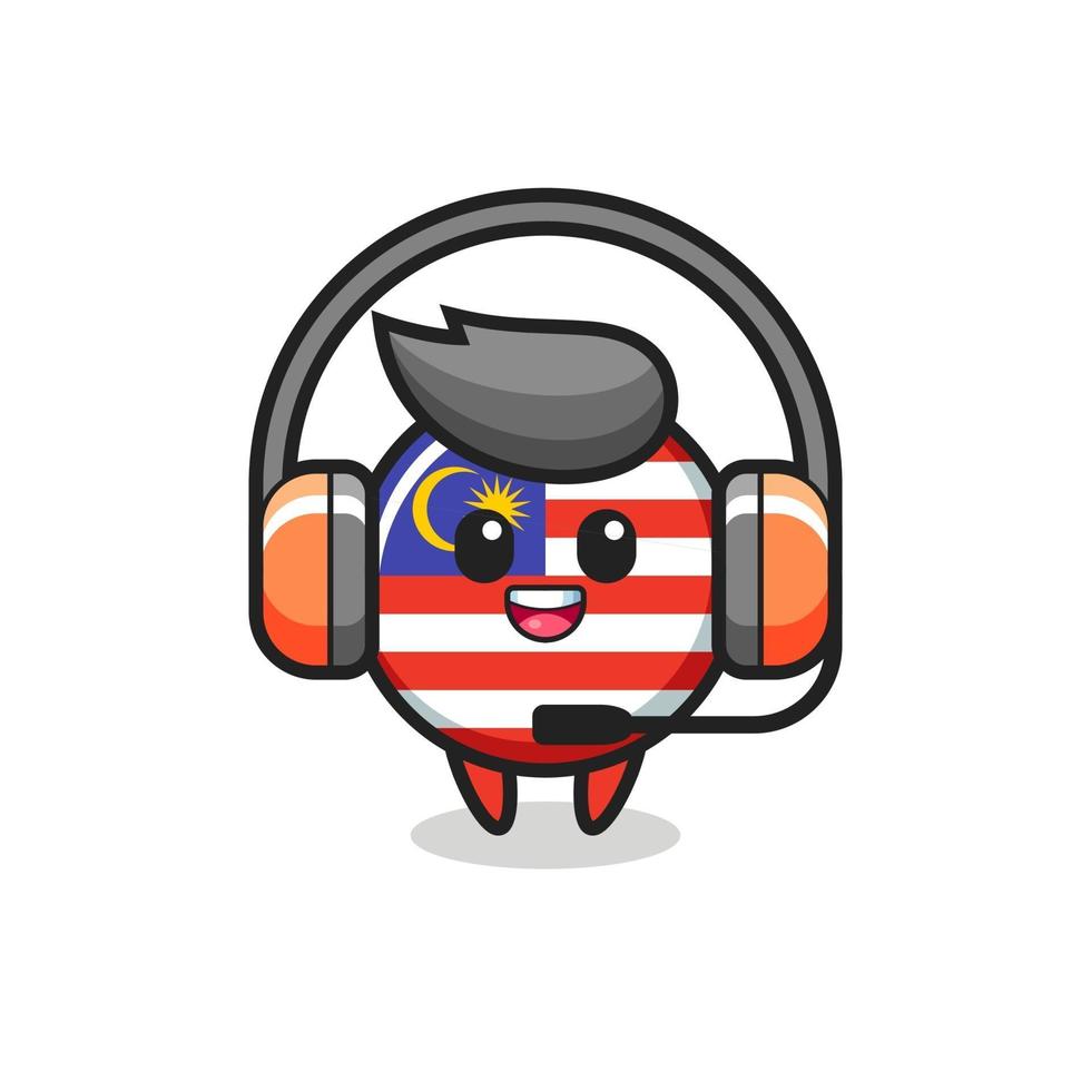 cartoon mascotte van maleisië vlag badge als klantenservice vector