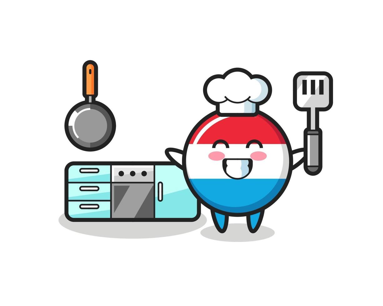 luxemburgse vlag badge karakter illustratie als chef aan het koken is vector