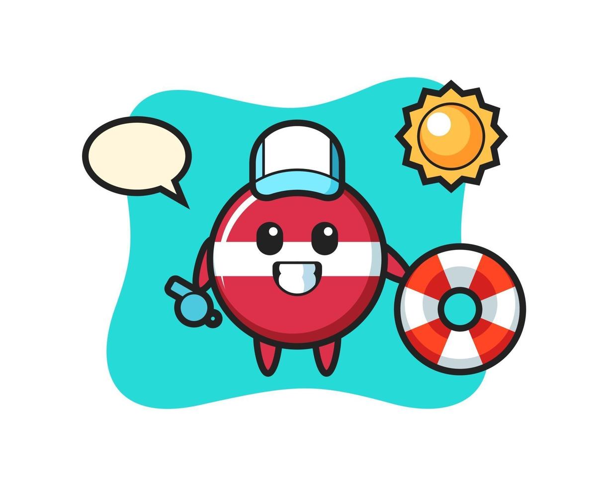 cartoon mascotte van letland vlag badge als strandwacht vector