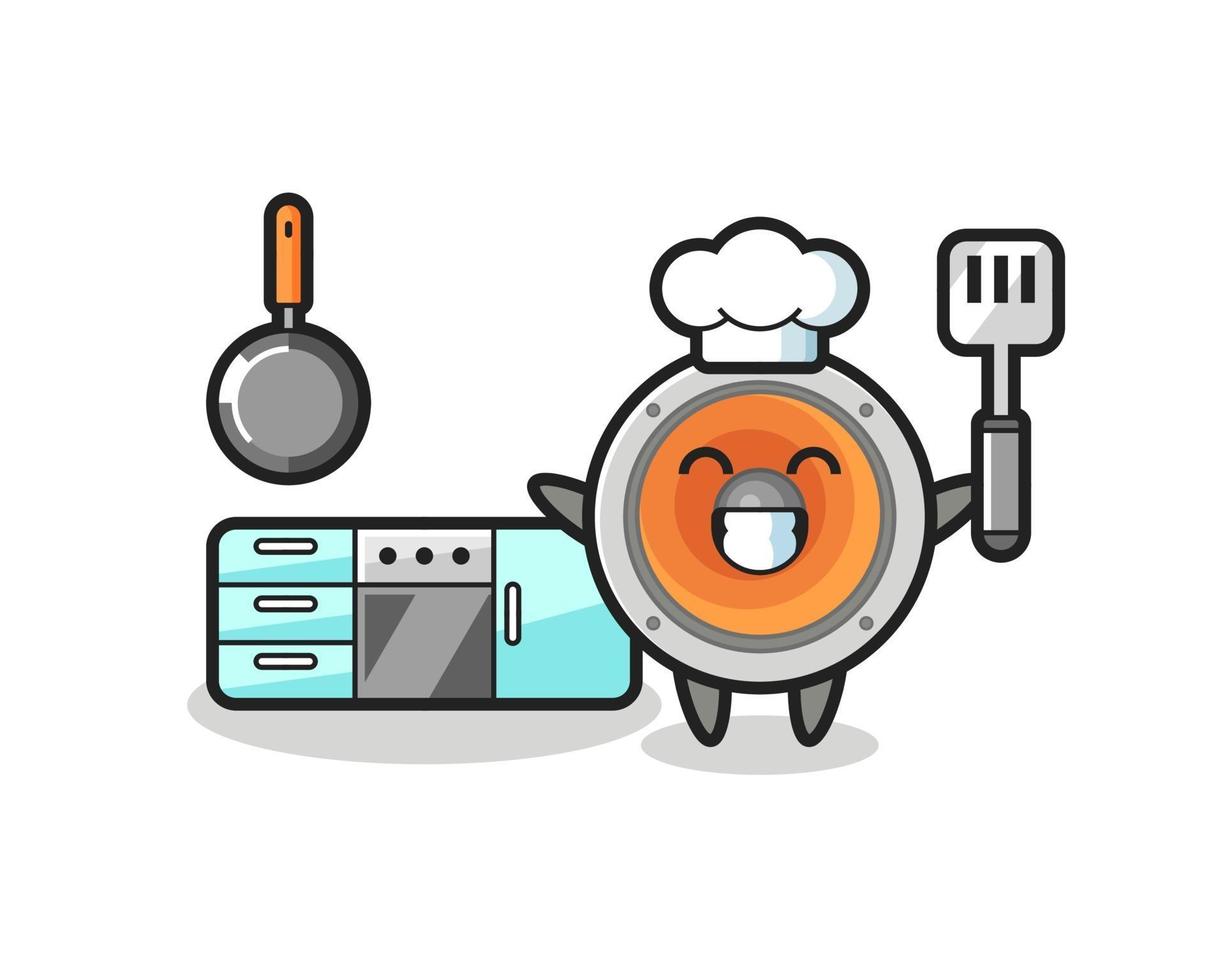 illustratie van het luidsprekerkarakter terwijl een chef-kok kookt vector