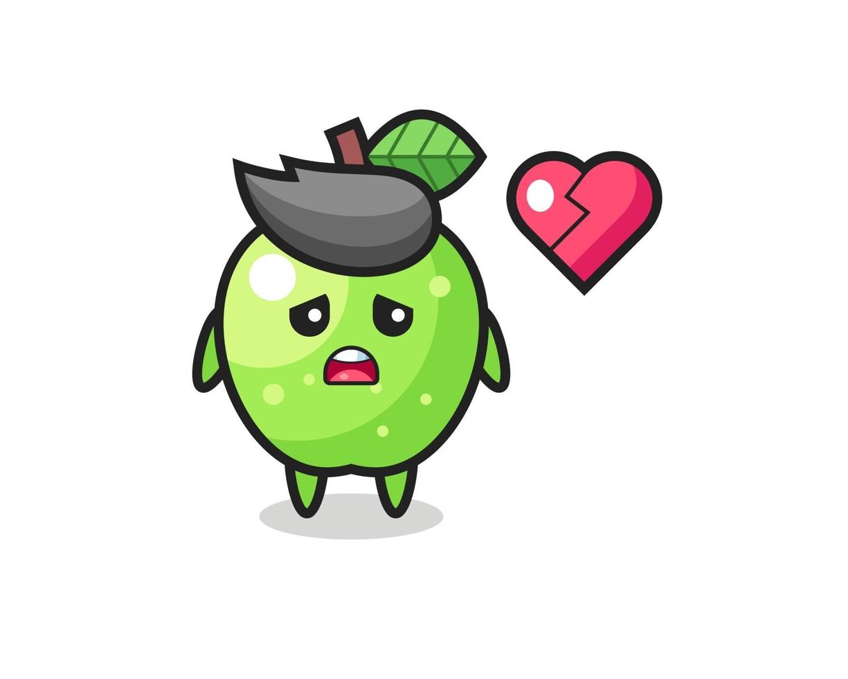 groene appel cartoon afbeelding is gebroken hart vector