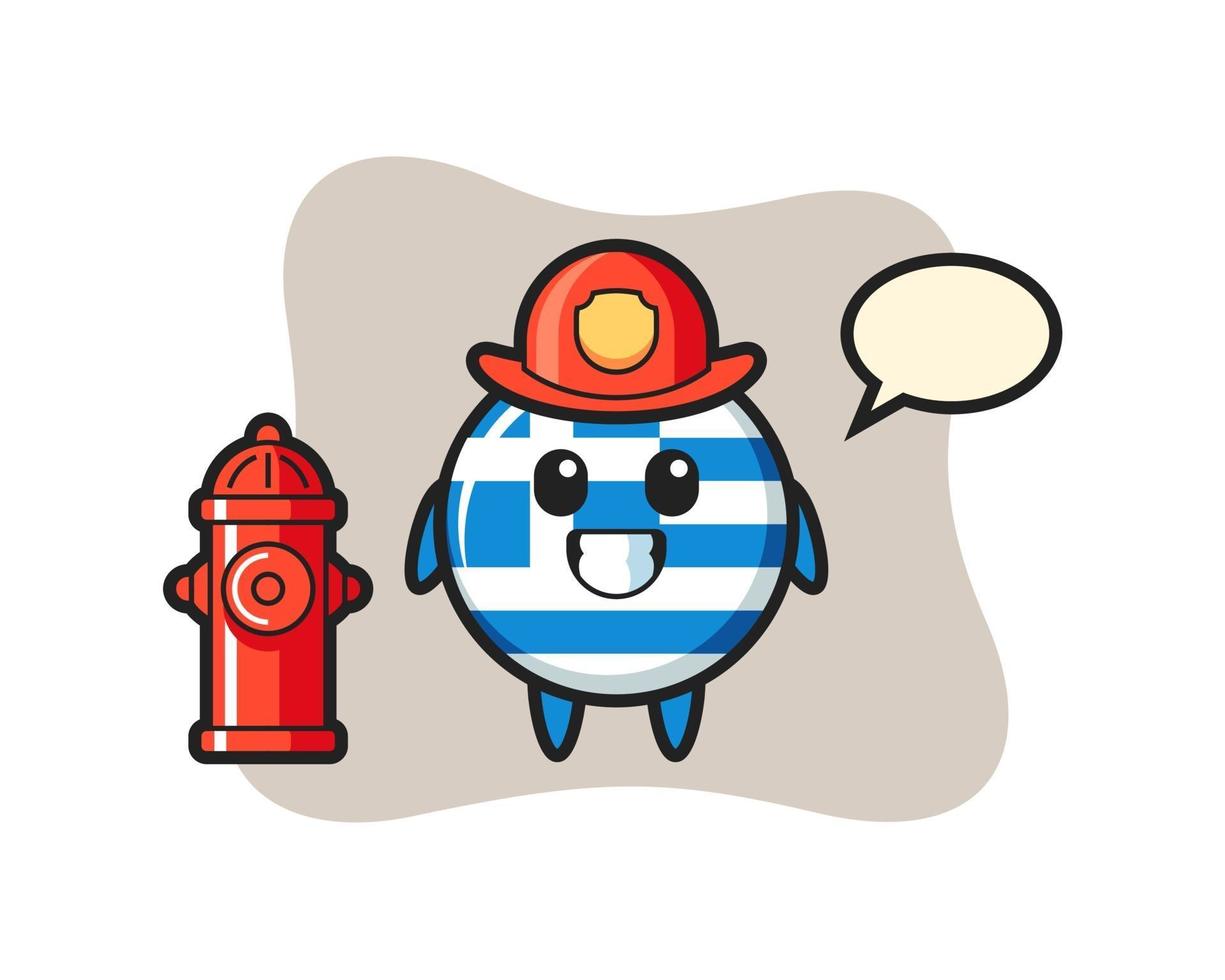 mascotte karakter van griekse vlag badge als brandweerman vector