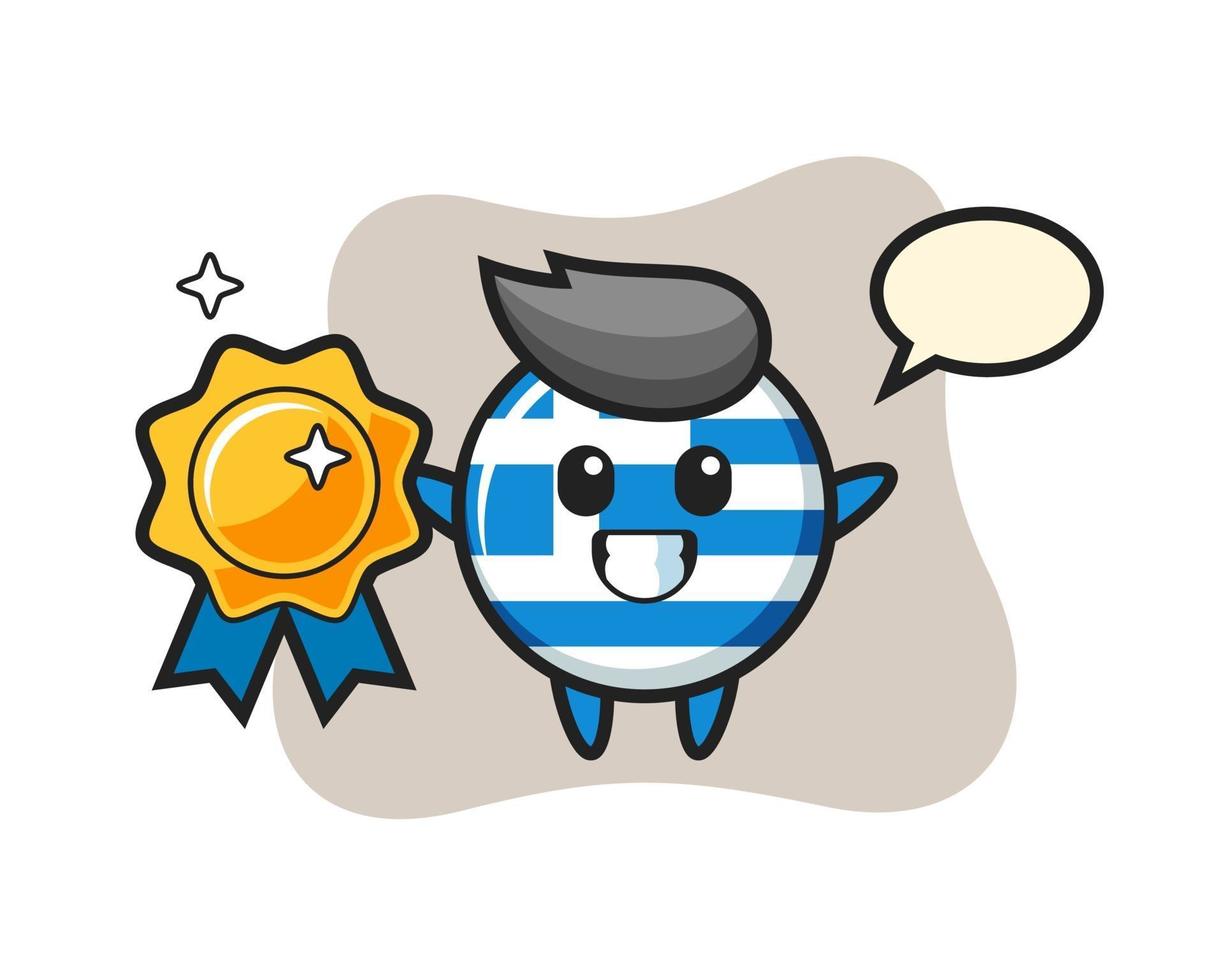 griekse vlag badge mascotte illustratie met een gouden badge vector