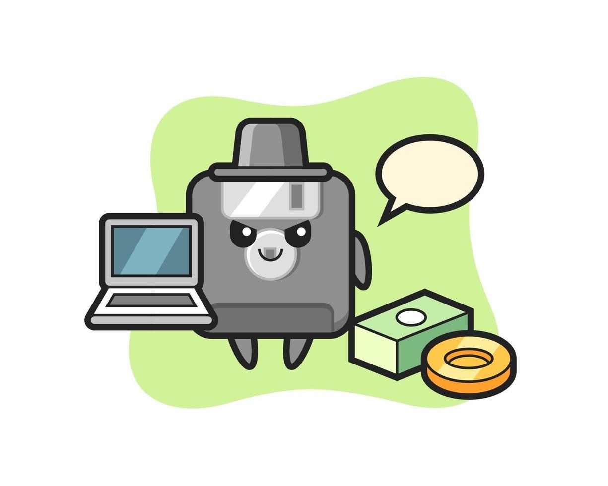 mascotteillustratie van diskette als hacker vector