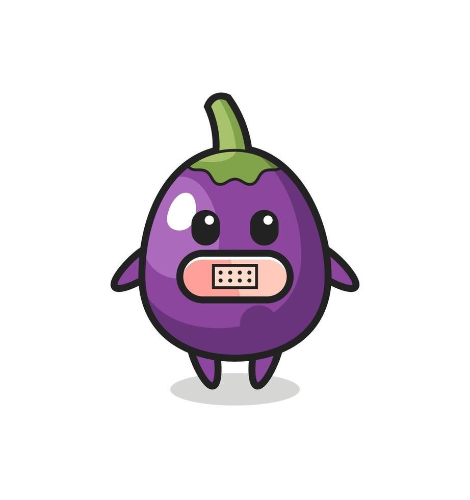 cartoon illustratie van aubergine met tape op mond vector