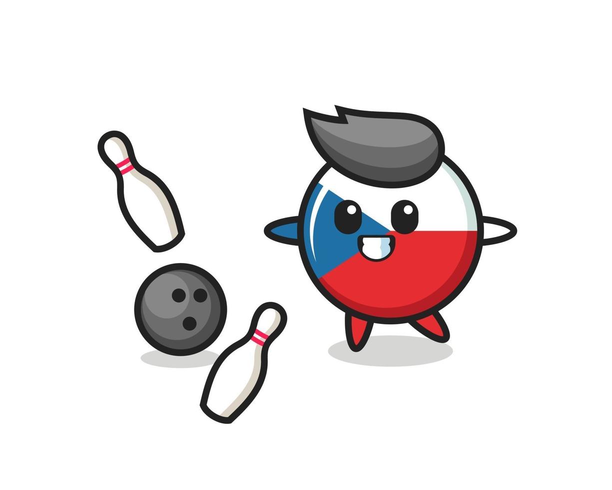 karakter cartoon van tsjechische vlag badge speelt bowling vector