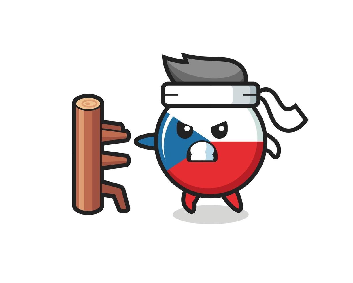 Tsjechische vlag badge cartoon afbeelding als karatevechter vector