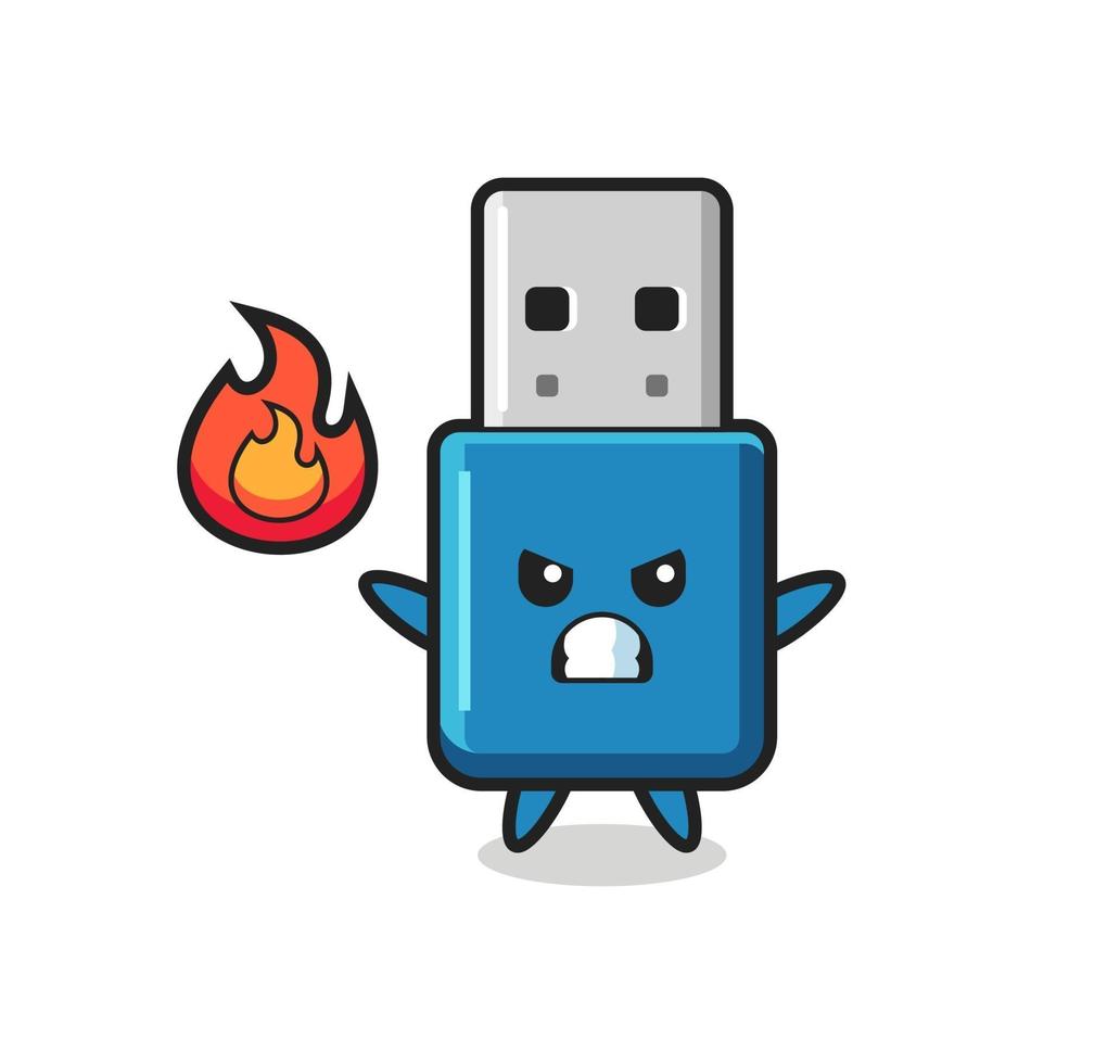 flash drive usb karakter cartoon met boos gebaar vector