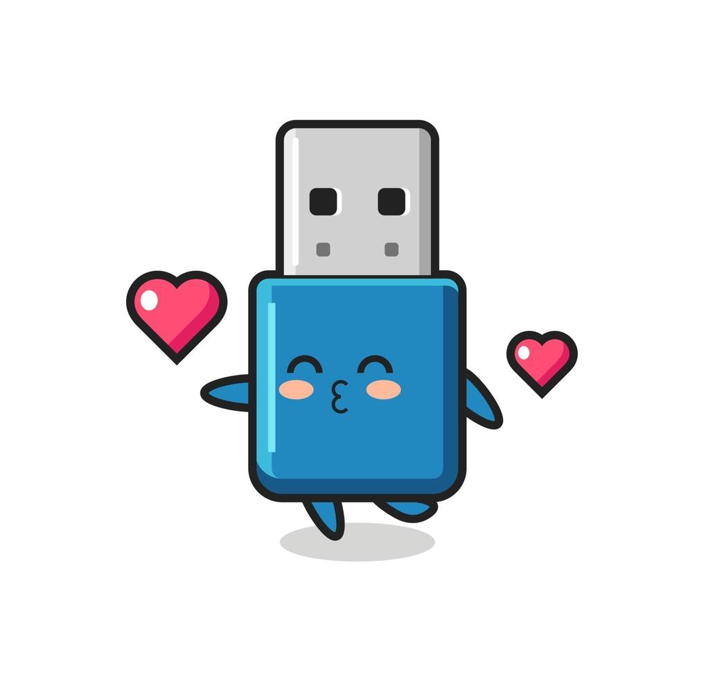 flash drive usb karakter cartoon met kussende gebaar vector