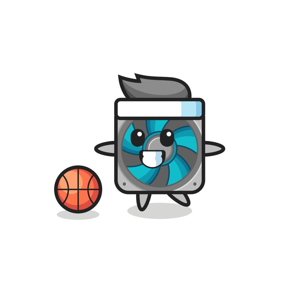 illustratie van computerfan cartoon speelt basketbal vector