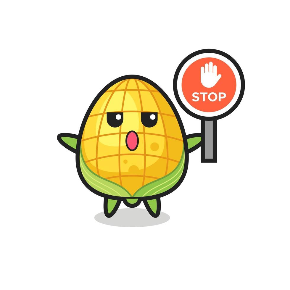 maïs karakter illustratie met een stopbord vector