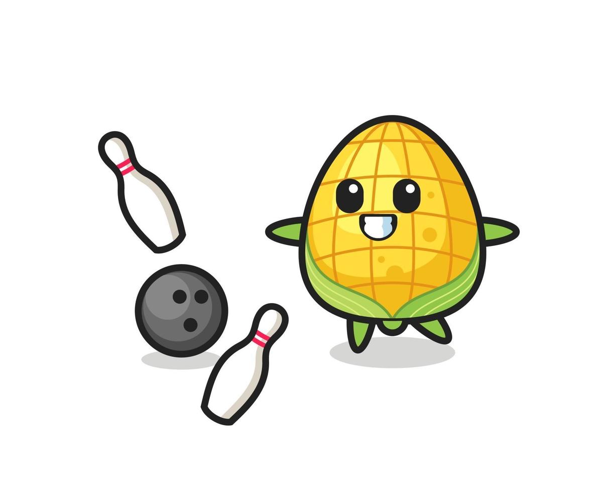 karakter cartoon van maïs speelt bowling vector