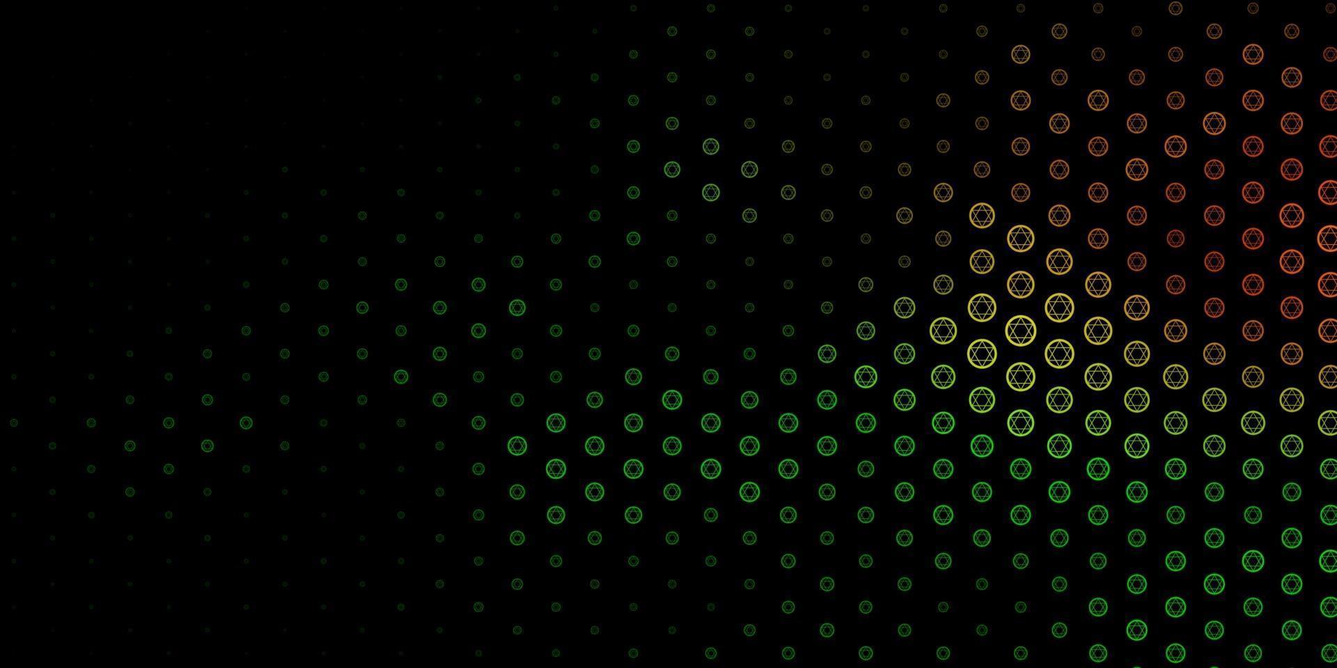 donkergroene, rode vectorachtergrond met occulte symbolen. vector