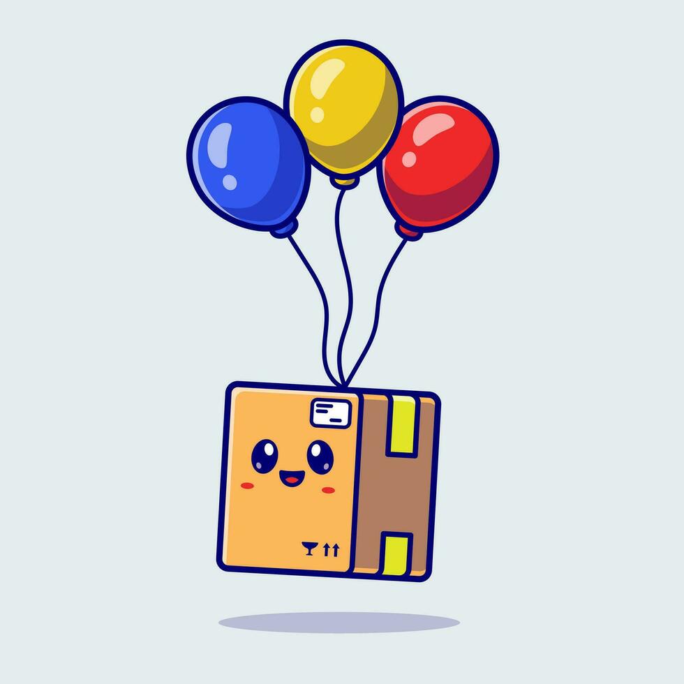 schattig doos drijvend met ballon vector icoon illustratie. industrieel voorwerp icoon concept geïsoleerd premie vector. vlak tekenfilm stijl