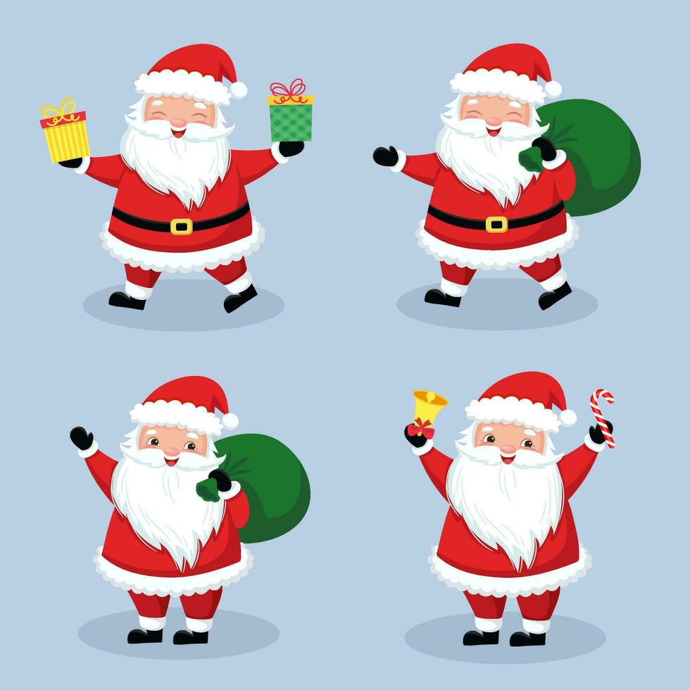 sjabloon voor Gefeliciteerd Aan Kerstmis en nieuw jaar in tekenfilm stijl. grappig de kerstman claus en items vector