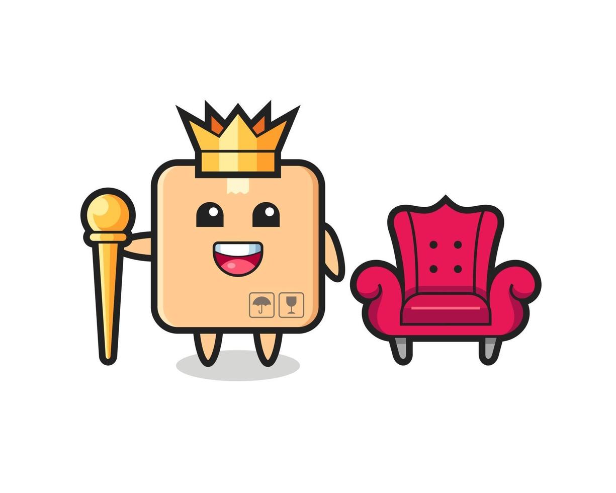 mascotte cartoon van kartonnen doos als een koning vector