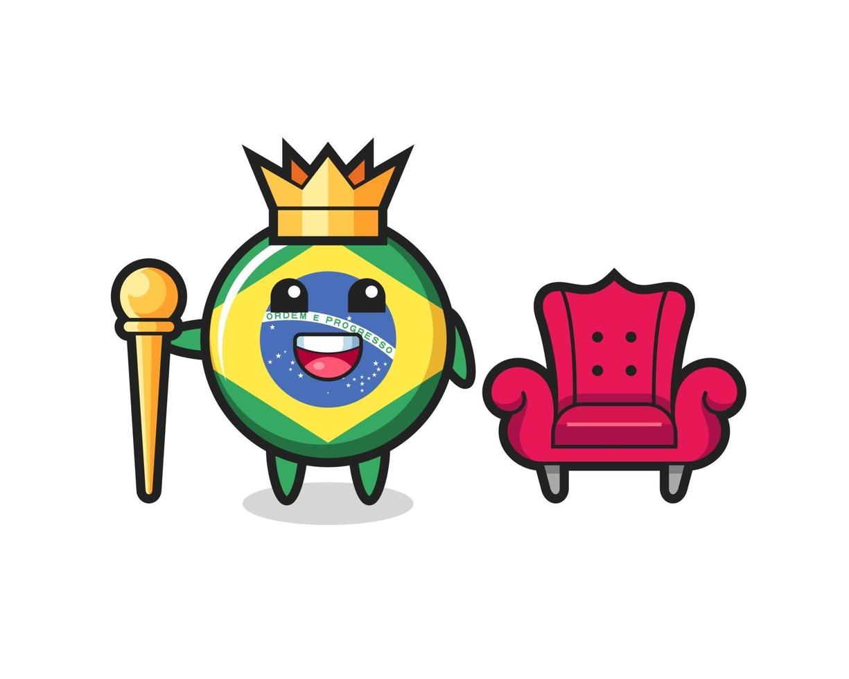 mascotte cartoon van braziliaanse vlag badge als een koning vector