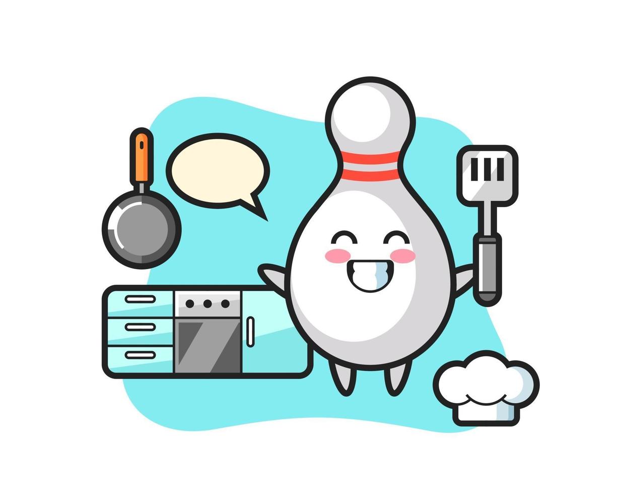 bowling pin karakter illustratie als een chef-kok aan het koken is vector