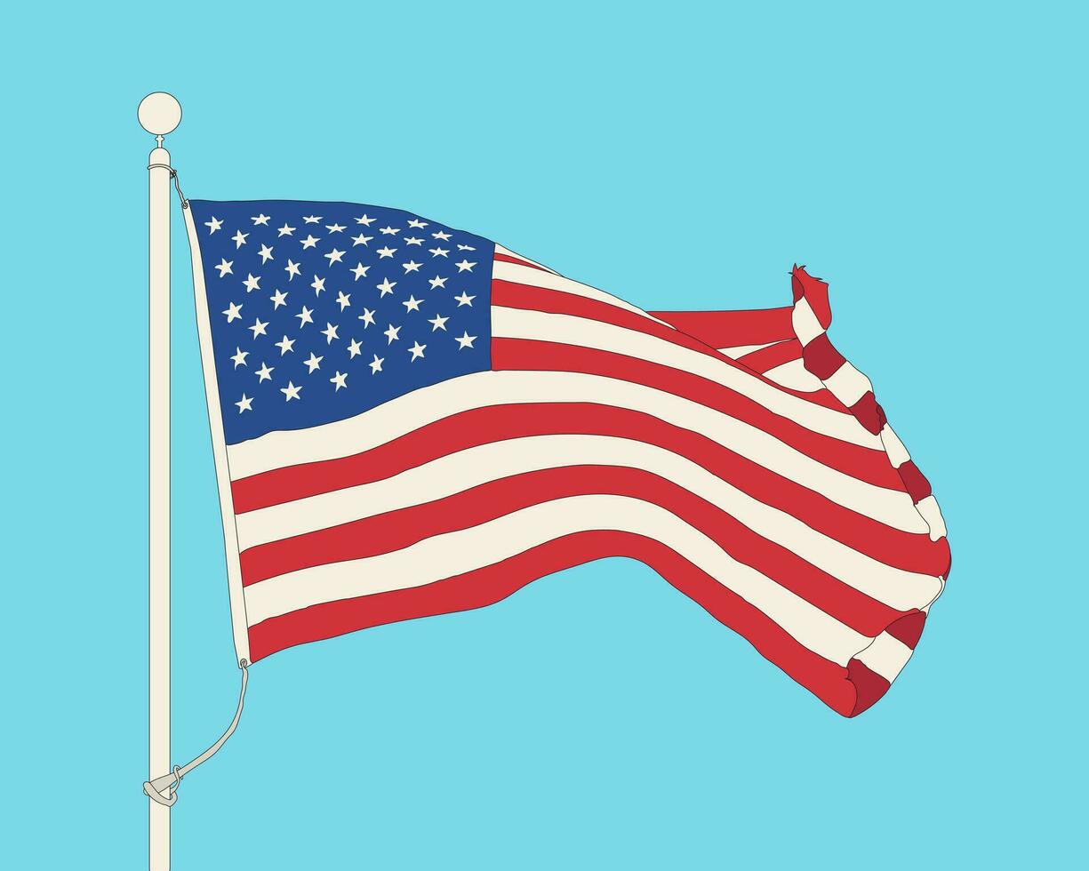 Verenigde Staten van Amerika vlag golvend in de wind, Amerikaans vlag, golvend vlag van de Verenigde staten van Amerika vector