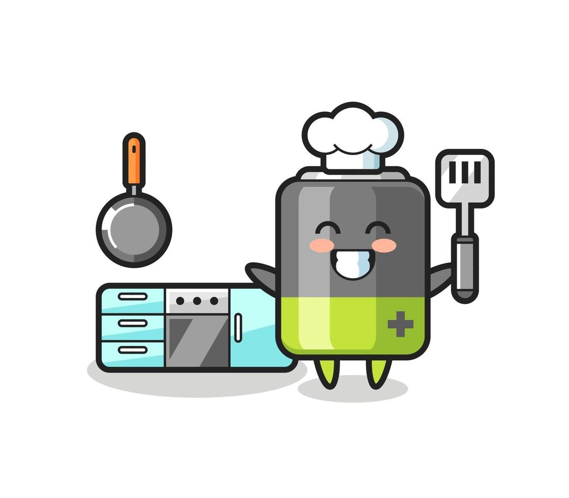 illustratie van het batterijkarakter terwijl een chef-kok kookt vector