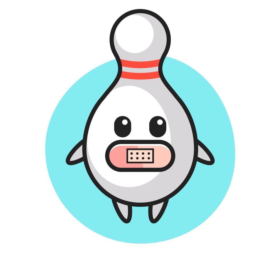 cartoon illustratie van bowling pin met tape op mond vector