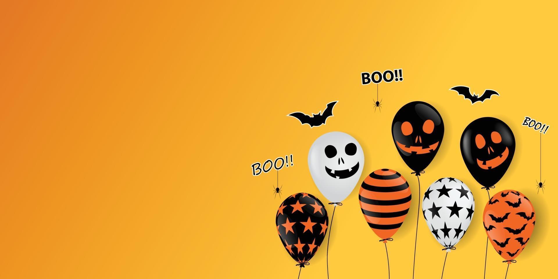 halloween spookballonnen enge luchtballonnen en vleermuis. vector