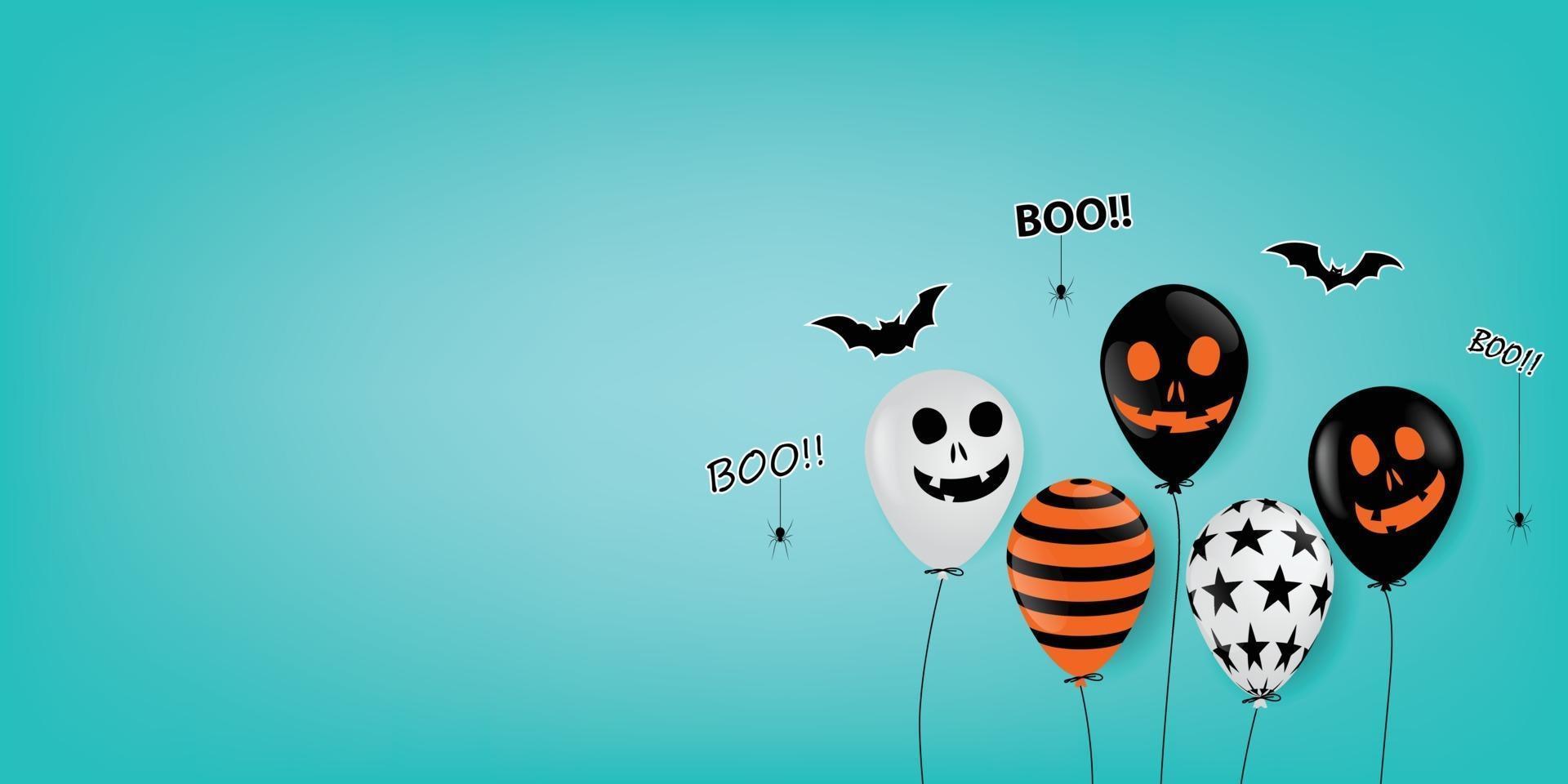 halloween spookballonnen enge luchtballonnen en vleermuis. vector