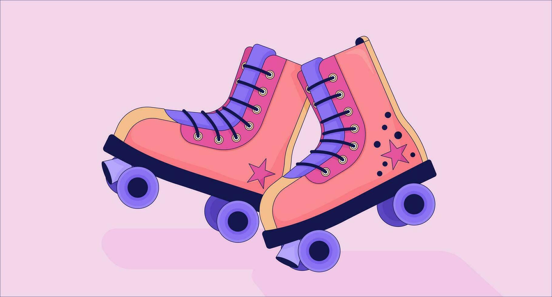 oud fashioned rol skates lofi behang. zomertijd vrije tijd activiteiten rolschaatsen wijnoogst 2d voorwerpen tekenfilm vlak illustratie. vermaak kilte vector kunst, zie fi esthetisch kleurrijk achtergrond