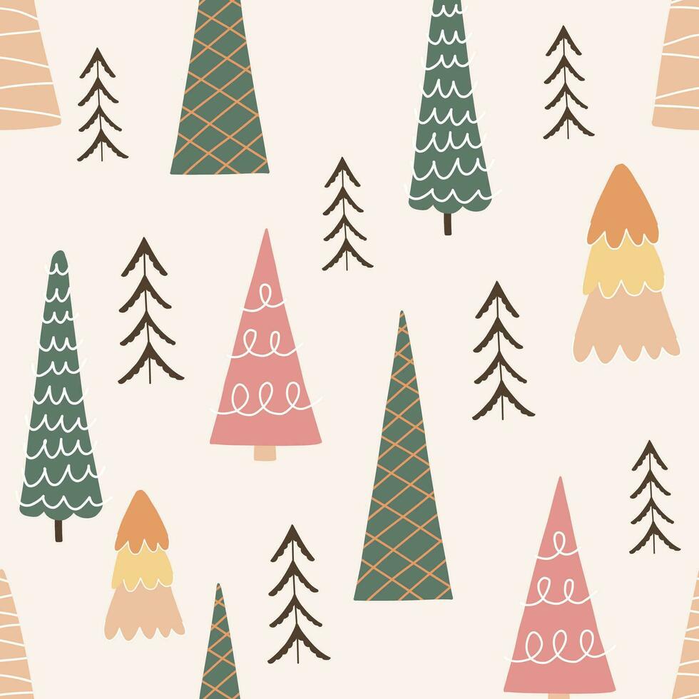 Kerstmis naadloos patroon, met een boom, een pijnboom boom, een feestelijk atmosfeer, een magie Woud. vector