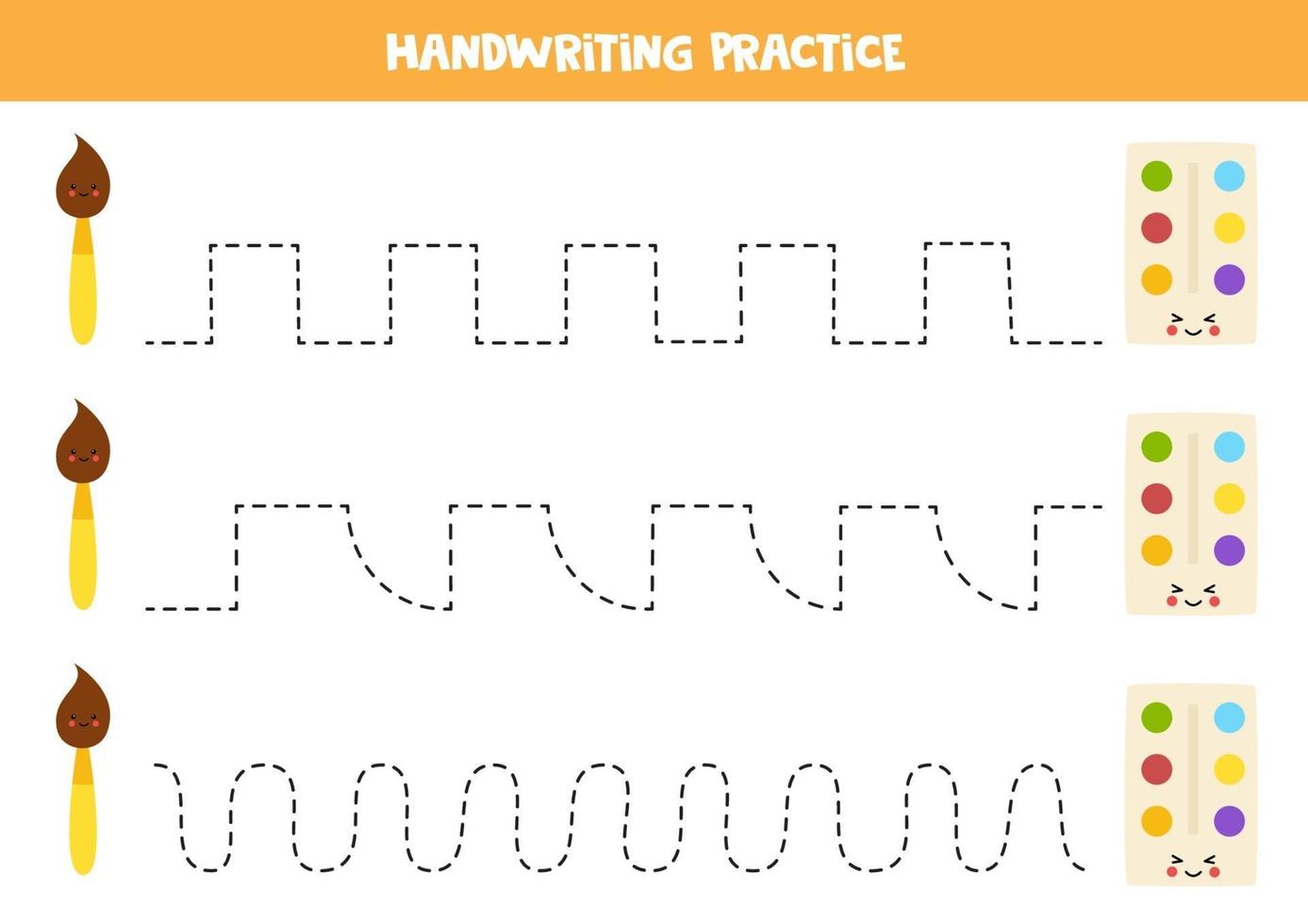 traceerlijnen met cartoonpenseel en verf. Schrijf oefening. vector