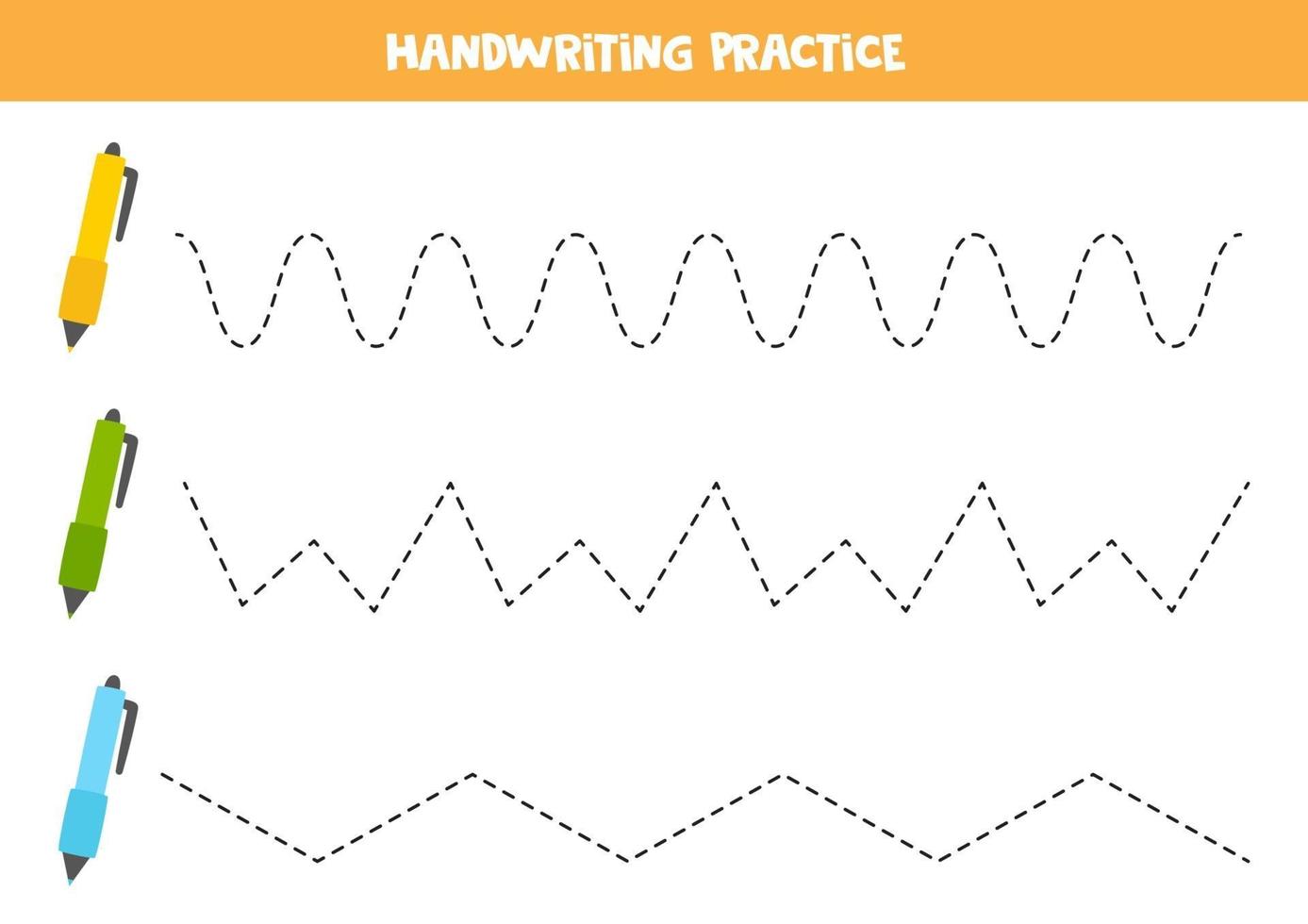 traceerlijnen met cartoonpennen. Schrijf oefening. vector