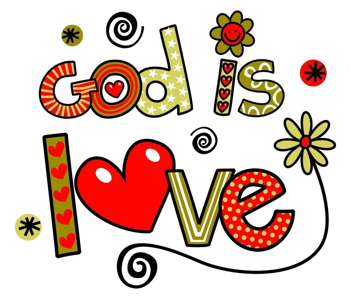 god is liefde doodle tekst vector