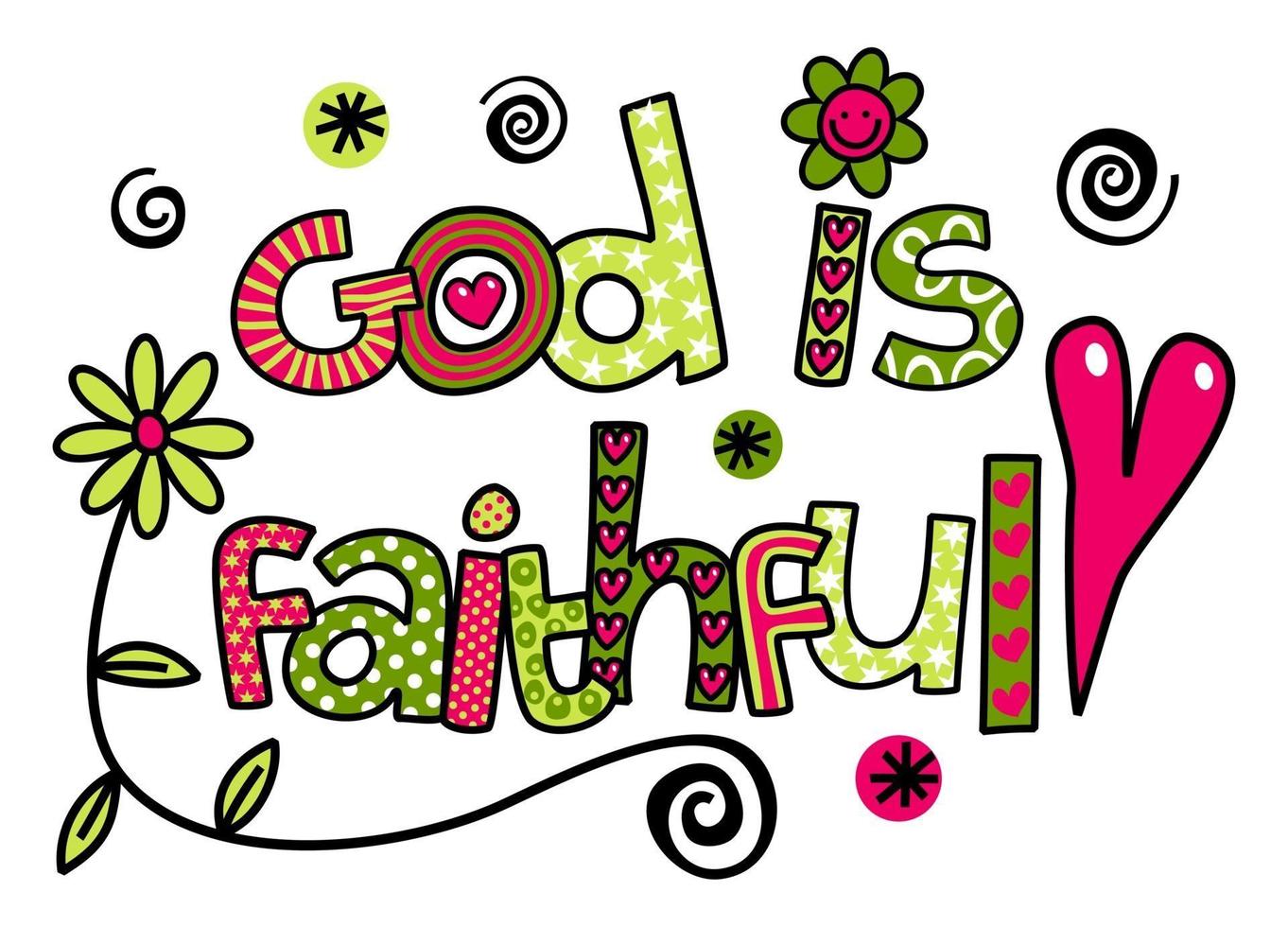 god is trouw doodle tekst vector