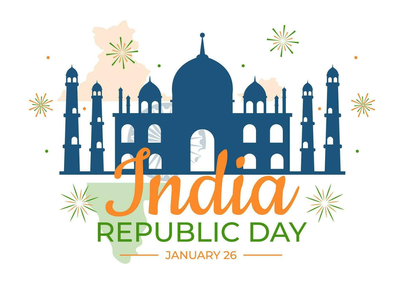gelukkig Indië republiek dag vector illustratie Aan 26 januari met Indisch vlag en poort in vakantie nationaal viering vlak tekenfilm achtergrond ontwerp
