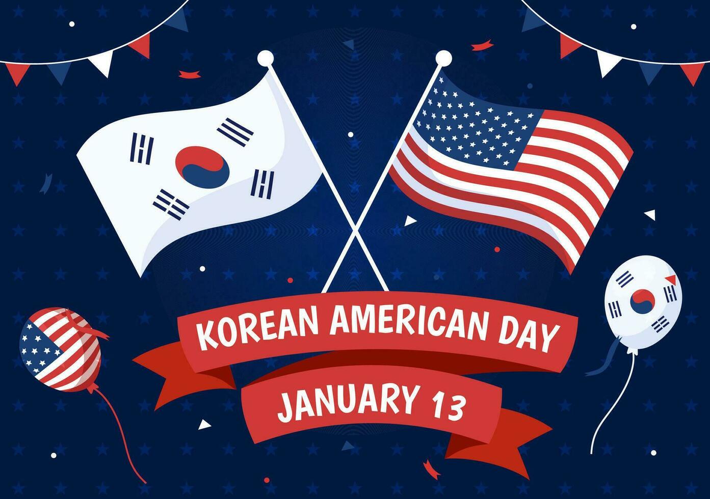 Koreaans Amerikaans dag vector illustratie Aan januari 13 met Verenigde Staten van Amerika en zuiden Koreaans vlag naar herdenken republiek van alliantie in vlak achtergrond ontwerp