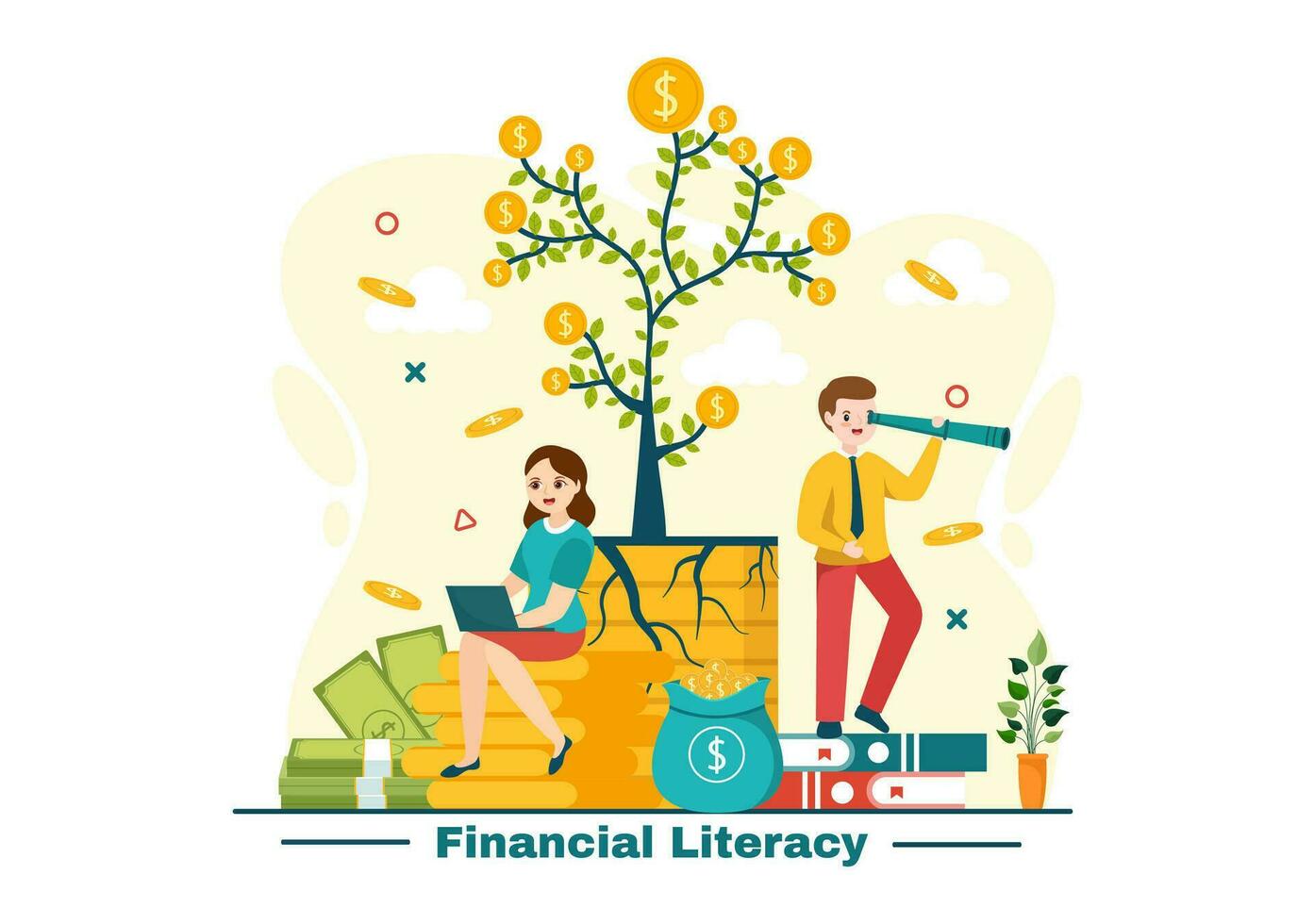 financieel geletterdheid webinar vector illustratie met financiën beheer, investering geld en begroting in onderwijs accounting vlak achtergrond ontwerp