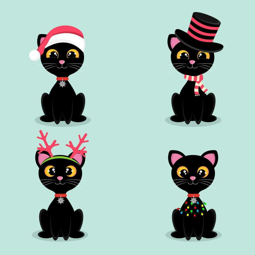 zwart katten in Kerstmis attributen. vector