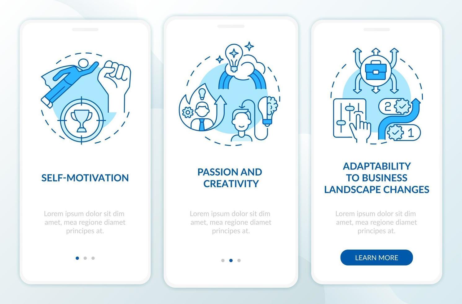 opstartvereisten blauw onboarding-paginascherm voor mobiele apps vector