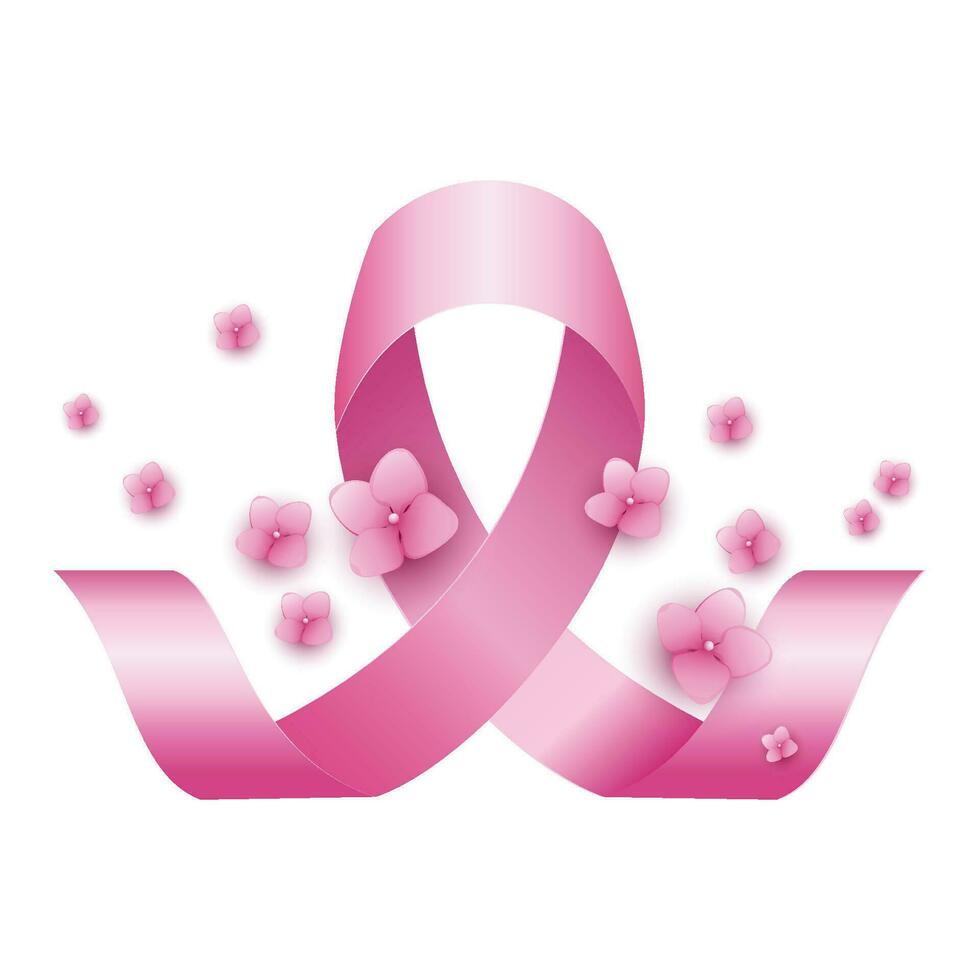 vector borst kanker bewustzijn lint met bloemen
