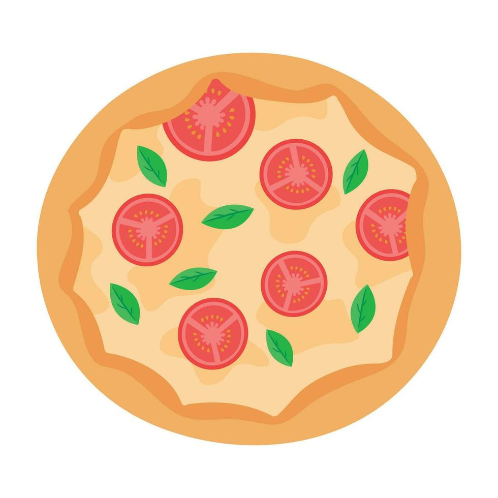 vector vers pizza met tomaat kaas olijf- worst ui basilicum traditioneel Italiaans snel voedsel top visie