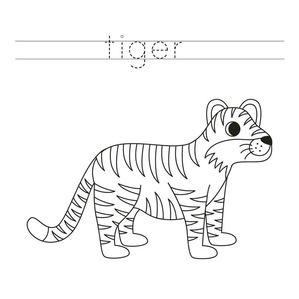 spoor de brieven en kleur tekenfilm tijger. handschrift praktijk voor kinderen. vector