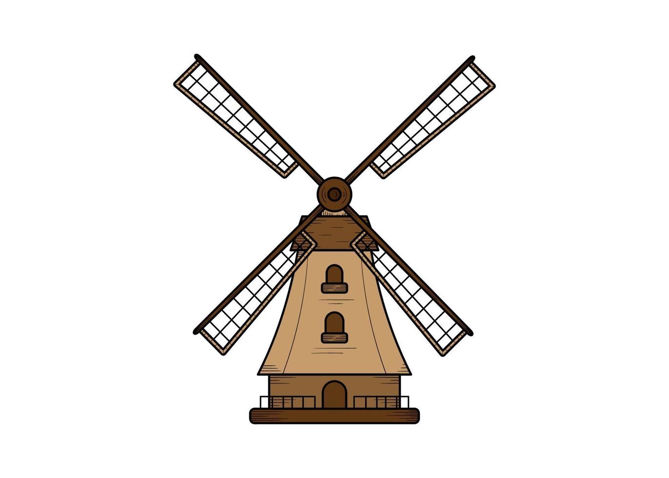 windmolen boerderij hand getrokken illustratie ontwerpsjabloon geïsoleerd vector