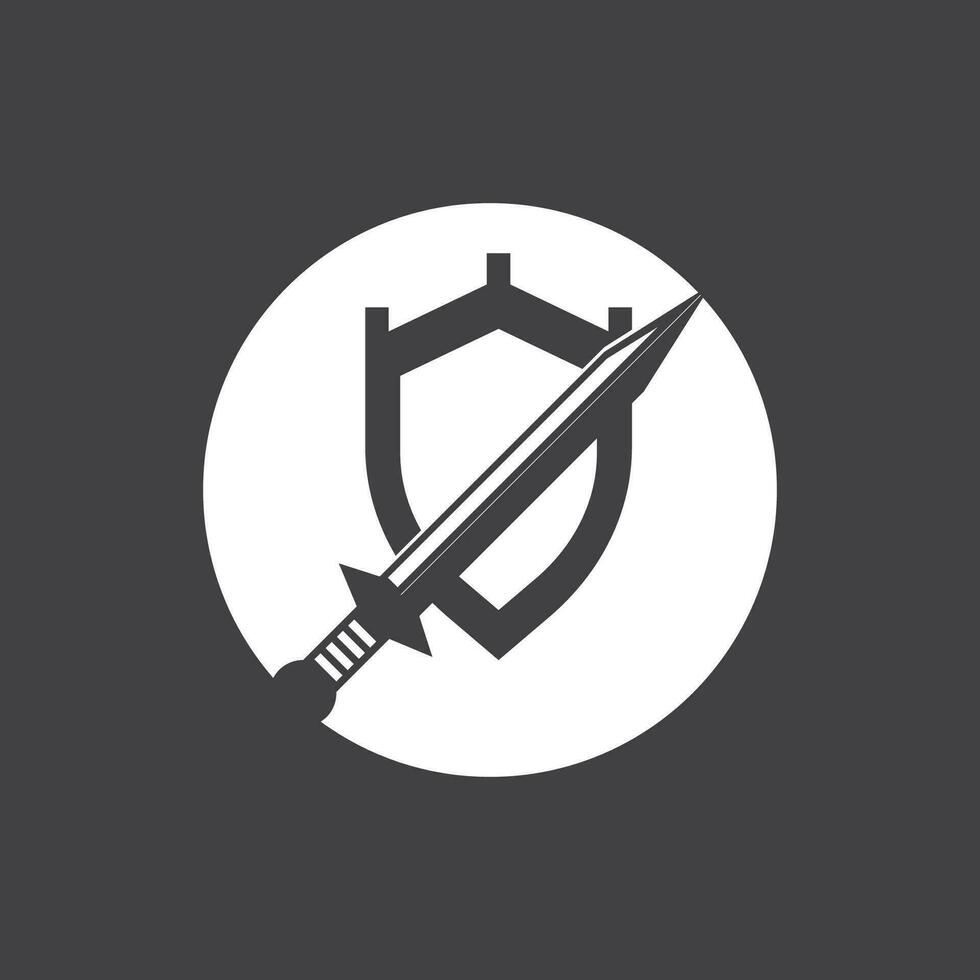 schild oorlogen met zwaard logo ontwerp vector illustratie