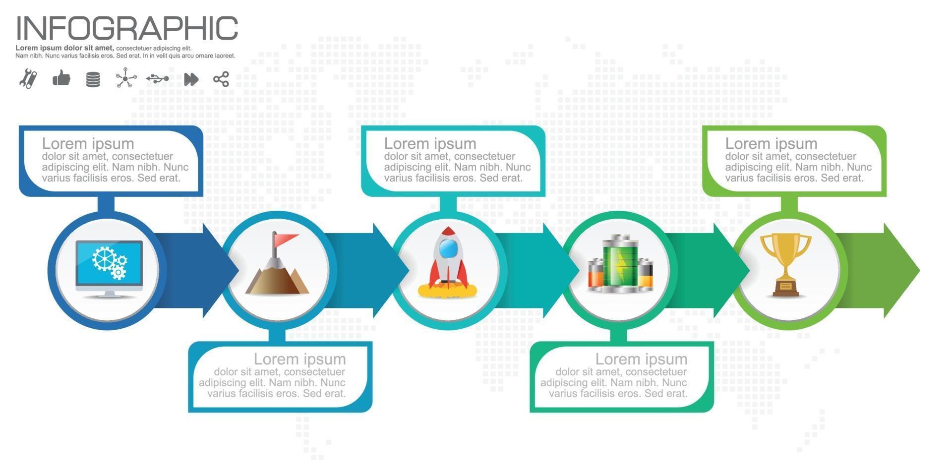 5 delen infographic ontwerpstappen of processen. vector