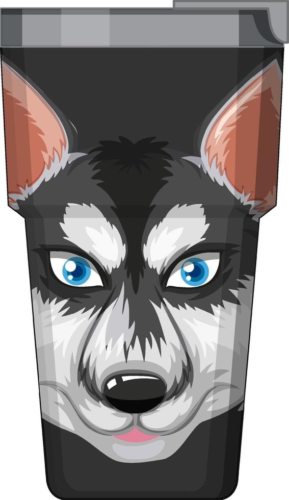 een zwarte thermosfles met siberische husky patroon vector