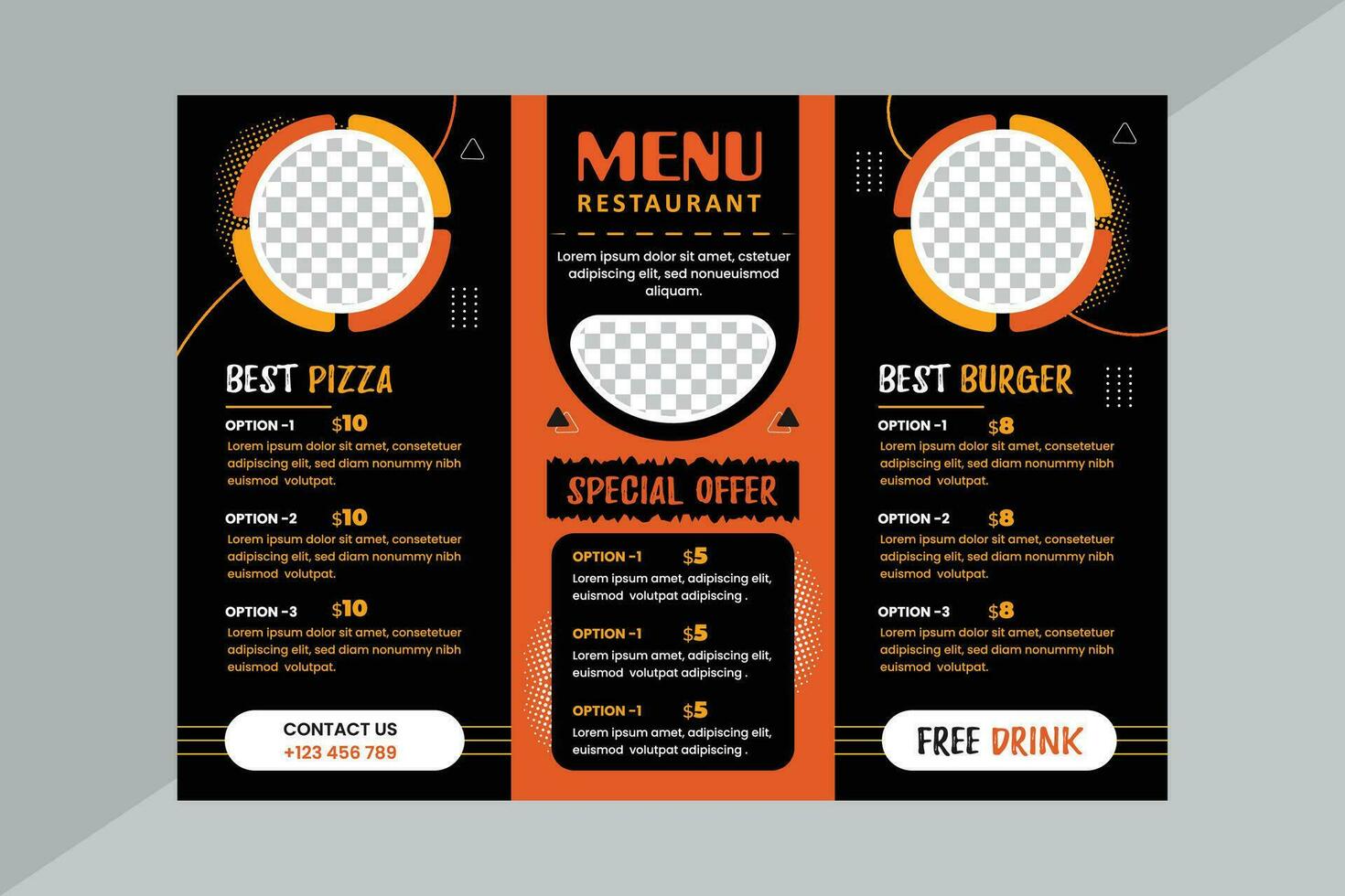 restaurant menu en drievoud brochure ontwerp voor voedsel vector
