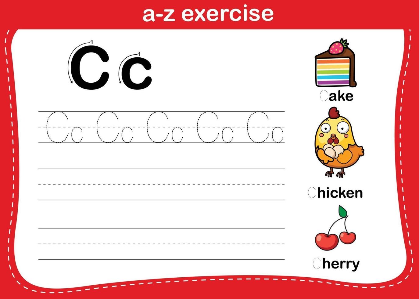 alfabet az oefening met cartoon woordenschat illustratie, vector