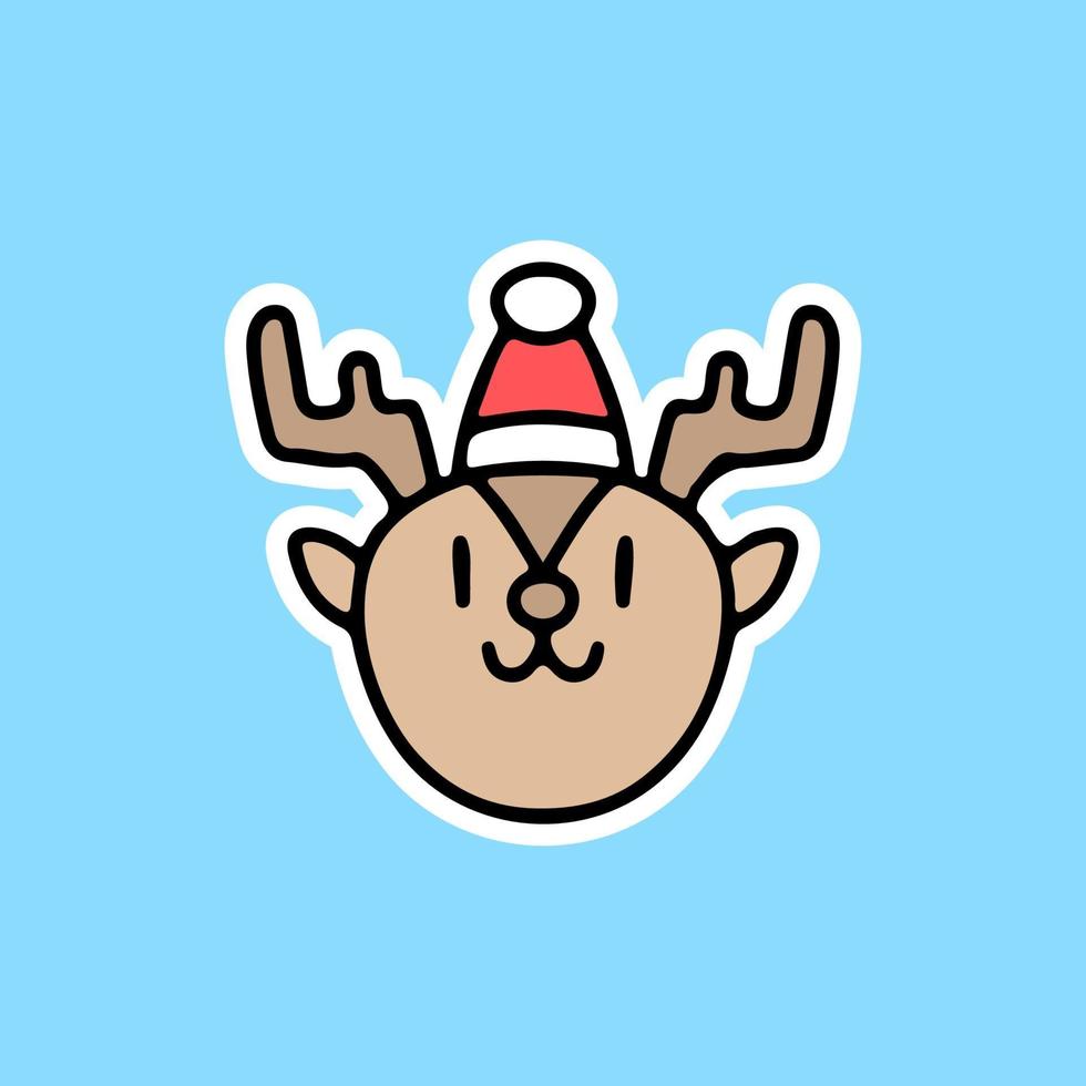kawaii rendieren dragen kerstmuts, illustratie voor sticker vector
